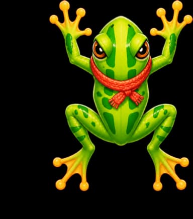 Katak hijau dengan syal merah